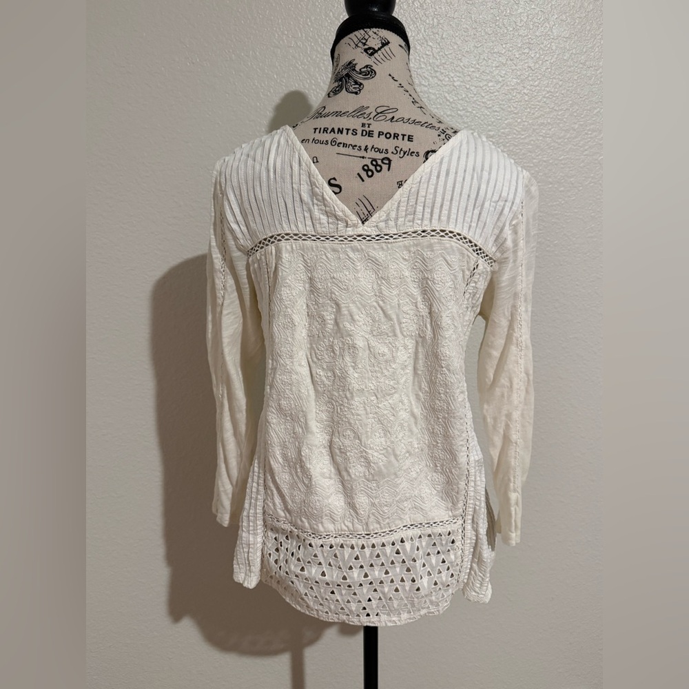 Lucky Brand Ivory Blouse with Crochet Accents - Picture 3 of 5